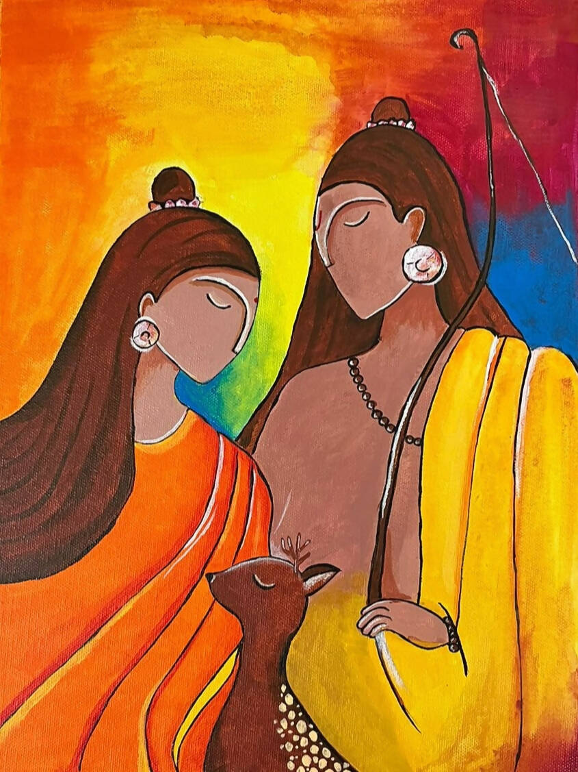 Italian Fiber Frame Multicolor Ram Sita jaymala Madhubani Painting, Size:  15x15 Inches at Rs 1999 in New Delhi